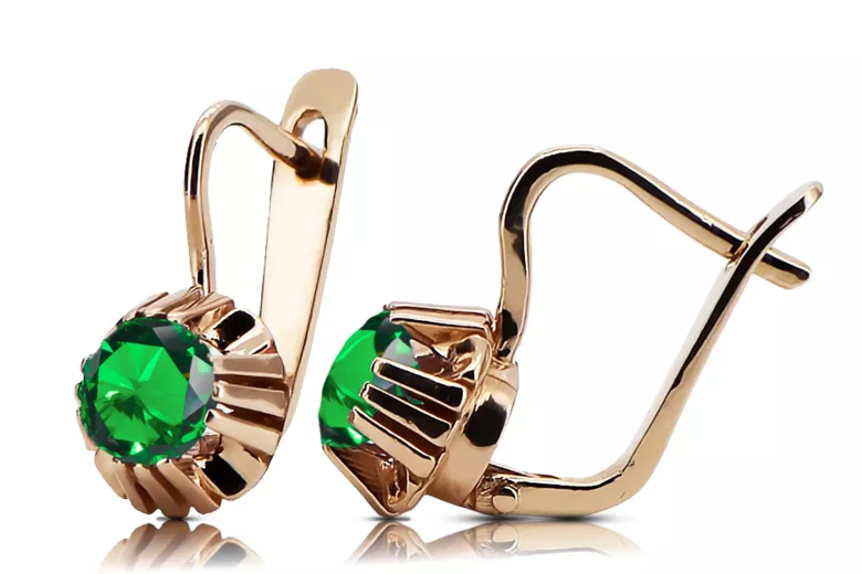 Earrings Vintage Jewlery Emerald Original Vintage 14K Rose Gold vec027r